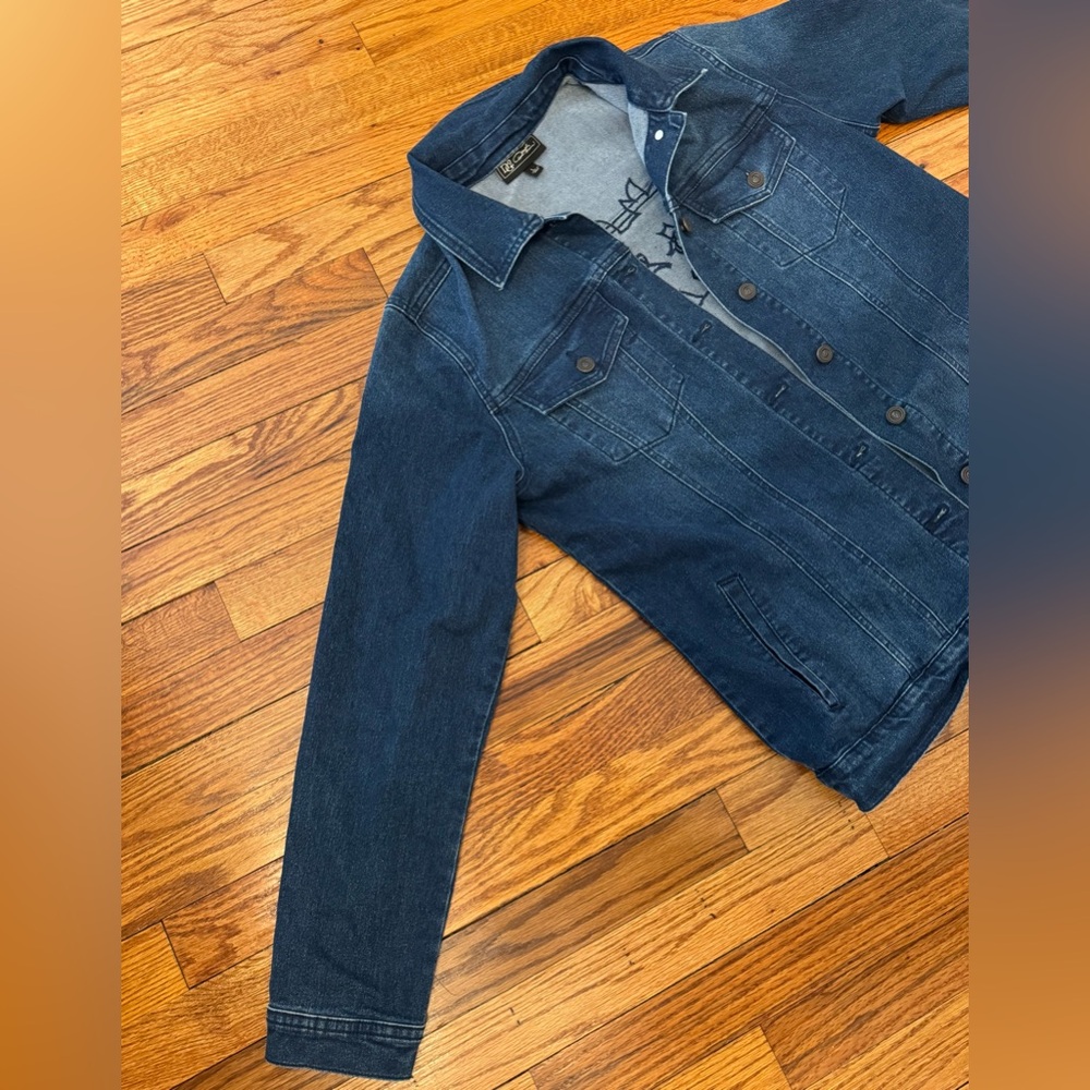 Women's Classic Stretch Embroidered Floral Denim Jacket - Size L - Picture 3 of 10